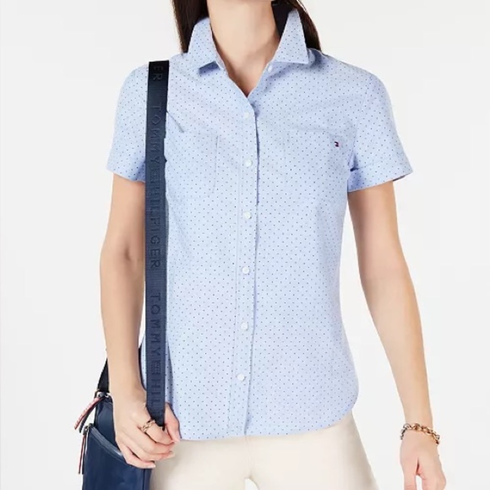Tommy Hilfiger Light Blue Polka Dot Shirt NWT Granola Academia Prep
